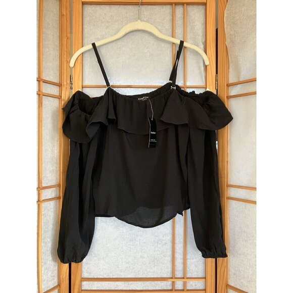 bebe Tops - NWT BEBE L/S Off Shoulder Top, XSmall Blouse w/ Detach Straps Black MSRP $69